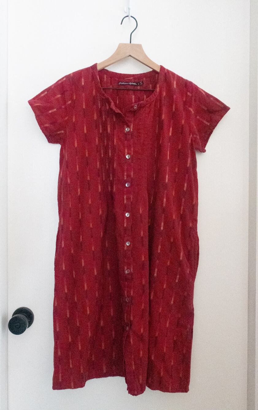 Gudren Sjoden red ikat print short sleeve shift dress